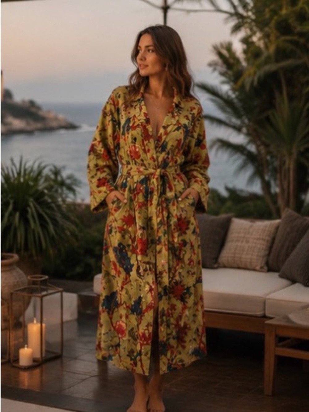 Velvet Tree of Life Kimono Robe Caftan Boho Luxe Duster Festival Chic